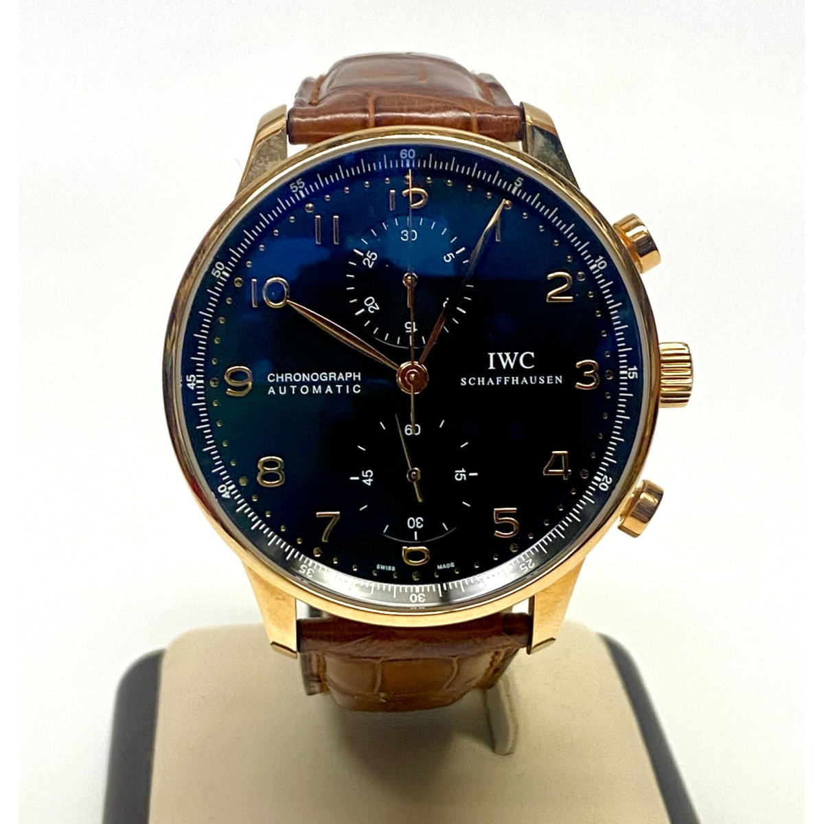 IWC Chronograph Solid 18kt Rose Gold Black/Blue Dial 41mm