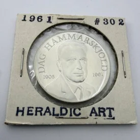 1961 Dag Hammarskjold Heraldic Art Sterling Silver Medal 33mm