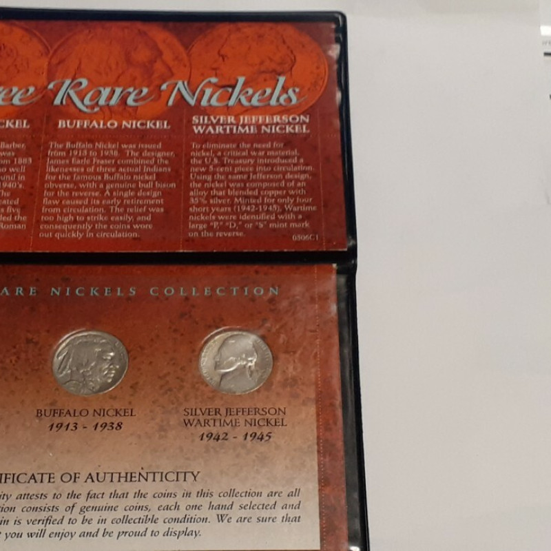 Three  Rare Nickels Collection Liberty, Buffalo, Jefferson Silver War