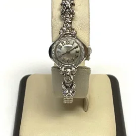 Vtg 14K White Gold And Diamond Wittnauer Women's Windup Working Watch