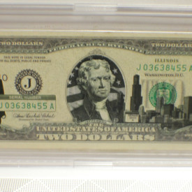 Uncirculated Series 2003A $2 Bill  ILLIONOIS  with Clear Case Holder