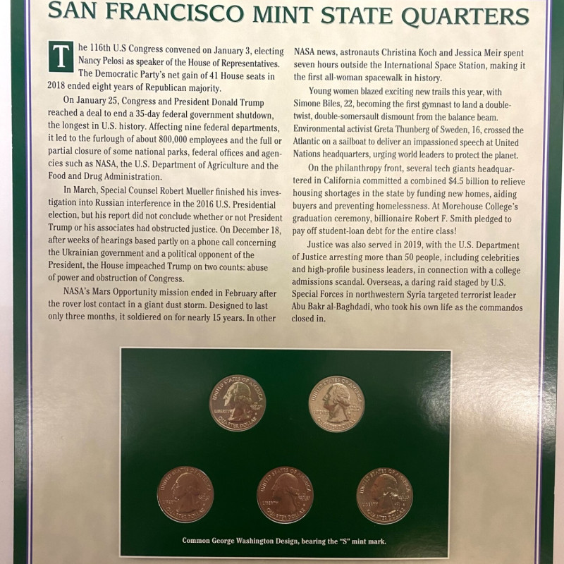 Limited-edition commemorative State Quarters, issued 2019. Brilliant condition