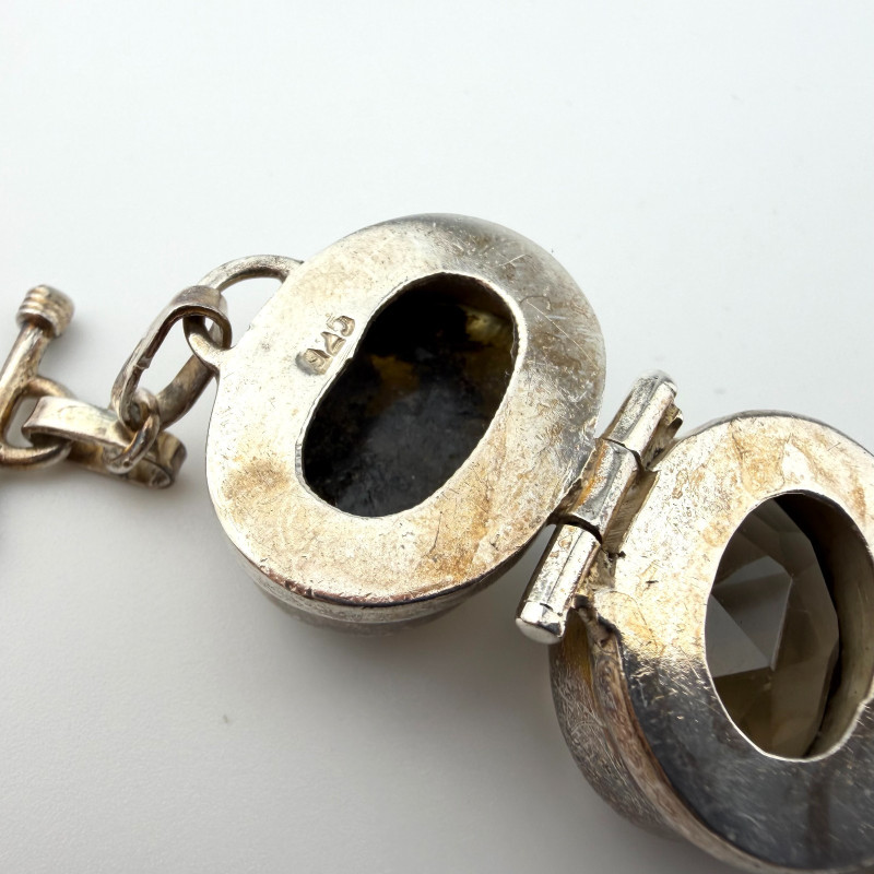 Sterling Silver 925 Large Smokey Quartz and Labradorite Gemstone Bracelet