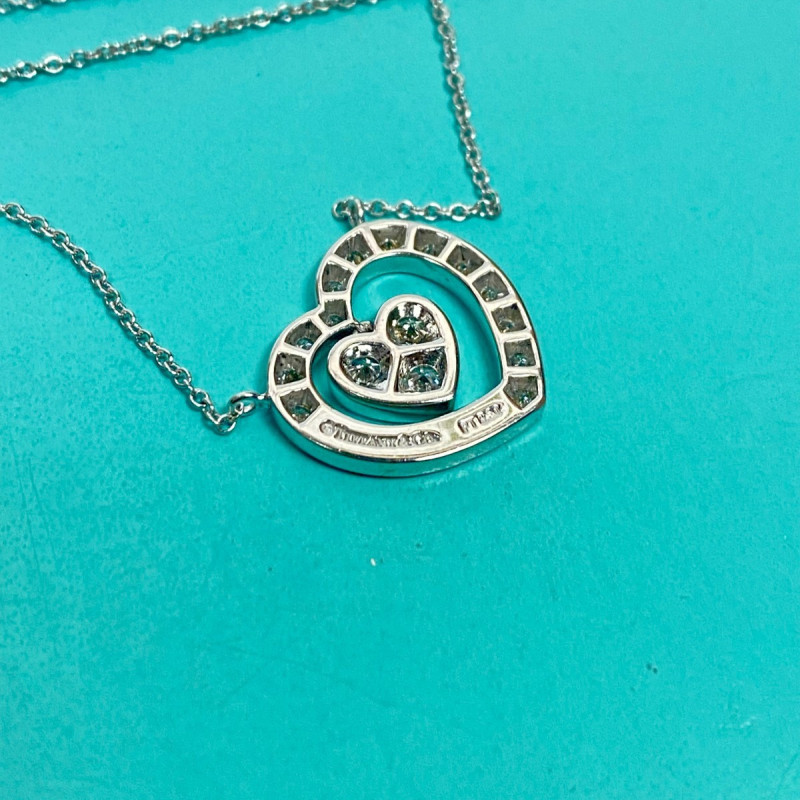 Tiffany & Co. Platinum Diamond Dangle Heart Pendant Necklace .67 CTW 16" Tiffany & Co. Platinum Diamond Dangle Heart Pendant Necklace .67 CTW 16"