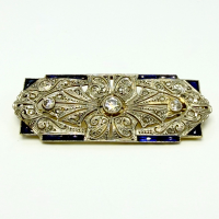 Vintage Art Deco Platinum Blue and White Sapphires Diamonds Rectangular Brooch Vintage Art Deco Platinum Blue and White Sapphires Diamonds Rectangular Brooch