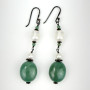 Vintage SX 925 THAI Pearls and Natural Green Round Beads Dangle Hook Earrings
