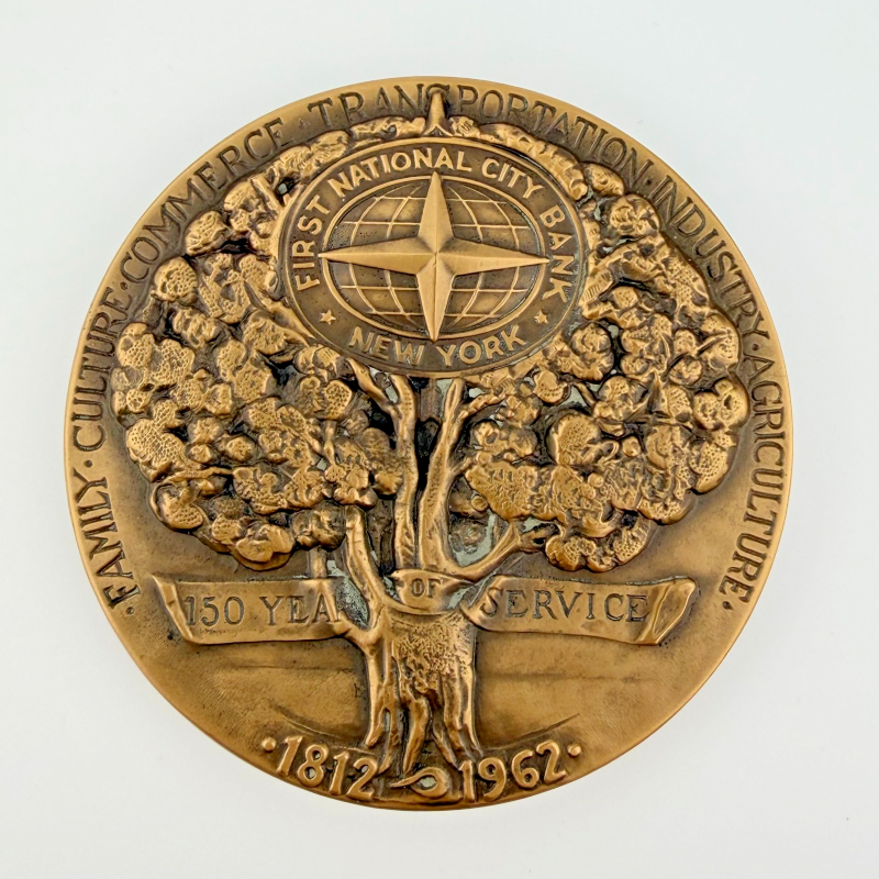 1962 USA First National City Bank NEW YORK 150th Bronze Large Medal Coin 3"