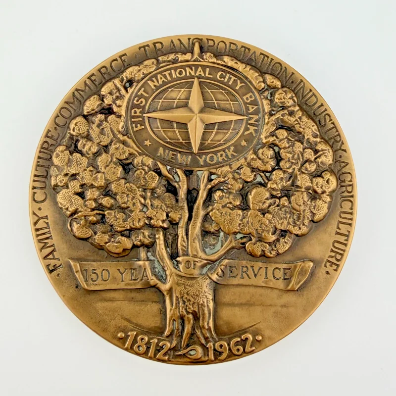 1962 USA First National City Bank NEW YORK 150th Bronze Large Medal Coin 3"