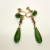 Vintage 10k Rose Gold Green Jade Dangle Earrings Chinese non-pierced