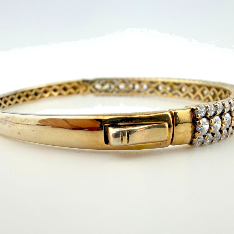 Sterling 925 Signed CN FZN Three Row Cubic Zircon Hinged Bangle 8.2''