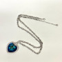 Heart-Shaped Blue Glass Pendant Necklace with Silver-Tone Chain - Elegant Design