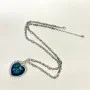 Heart-Shaped Blue Glass Pendant Necklace with Silver-Tone Chain - Elegant Design