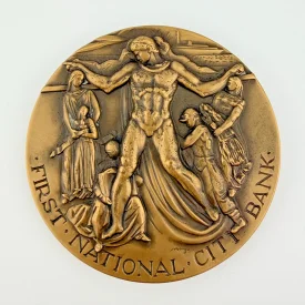 1962 USA First National City Bank NEW YORK 150th Bronze Large Medal Coin 3"