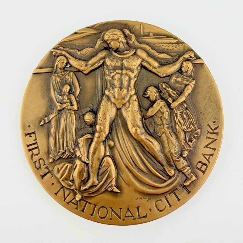 1962 USA First National City Bank NEW YORK 150th Bronze Large Medal Coin 3"