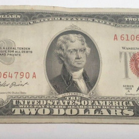 1953 A TWO DOLLAR BILL $2 NOTE /FANCY RED SEAL OLD PAPER US CURRENCY BILL