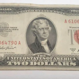1953 A TWO DOLLAR BILL $2 NOTE /FANCY RED SEAL OLD PAPER US CURRENCY BILL