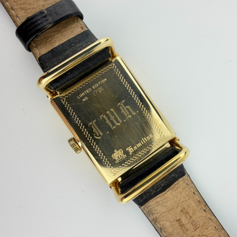 Hamilton Limited Edition No. 1791 Gold Rectangular Tank Watch Black Dial Swiss
