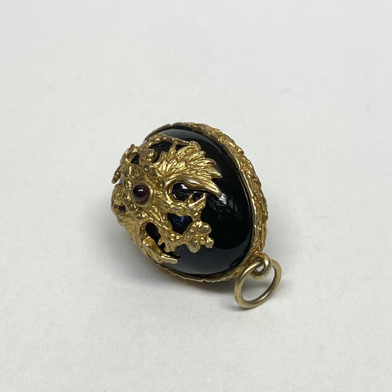 Antique Sterling Silver & And Black Colored Enamel Egg With Red Stone Penda