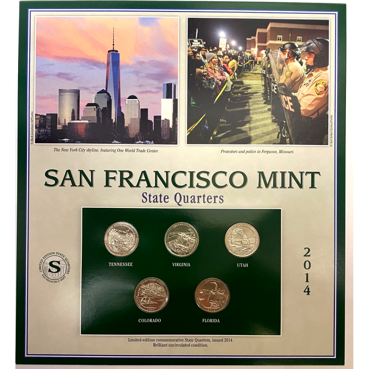 Limited-edition commemorative State Quarters, issued 2014. Brilliant condition