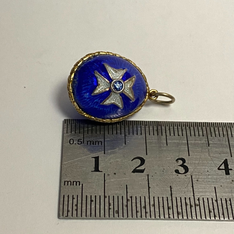 Small Antique Sterling Silver Enamel Egg Pendant (BLUE WITH STARS) Small Antique Sterling Silver Enamel Egg Pendant (BLUE WITH STARS)