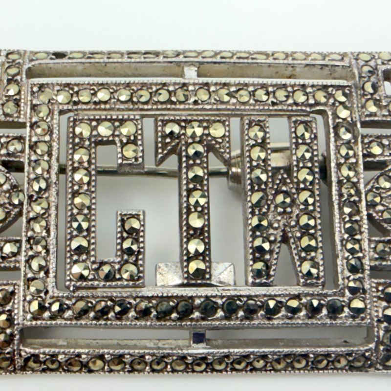 Vintage Art Deco Sterling Silver Marcasite Pin Brooch Initials CTW