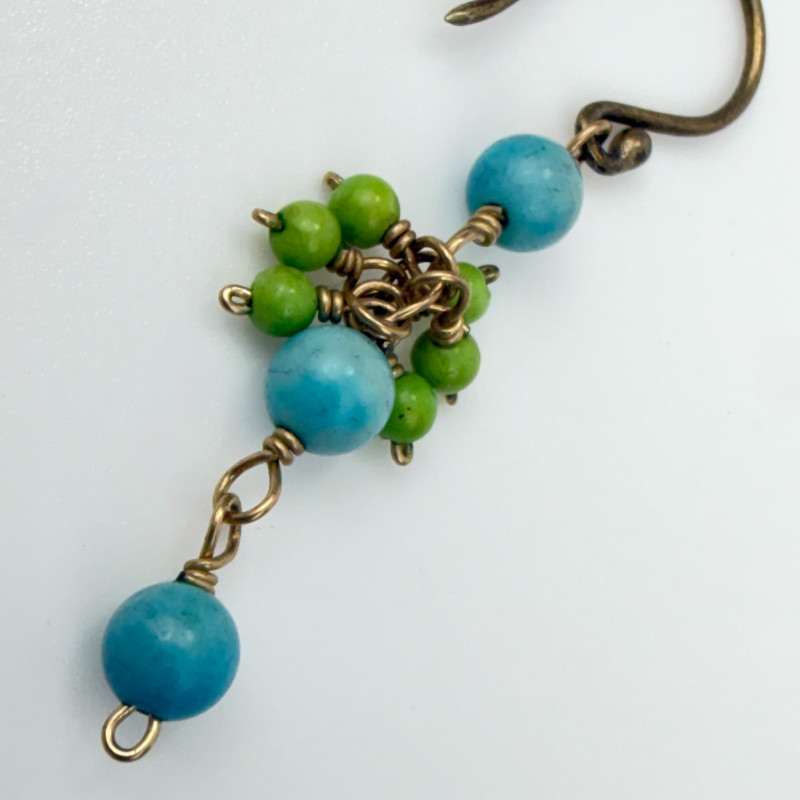 Gold Tone Aqua Blue & Light Green Chandelier Earrings Custom Jewelry