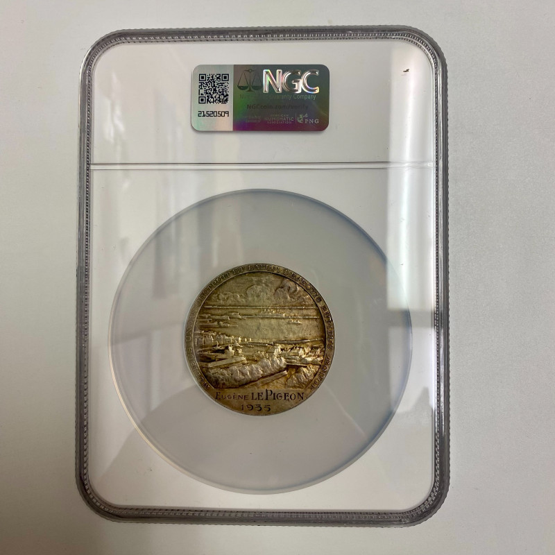 1935-Dated France Silver Cherbourg-Commerce Servant - (50mm) NGC AU 58