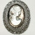 Vtg. Sterling Silver Oval Black Mother of Pearl Cameo Pin Brooch/ Pendant K.L.