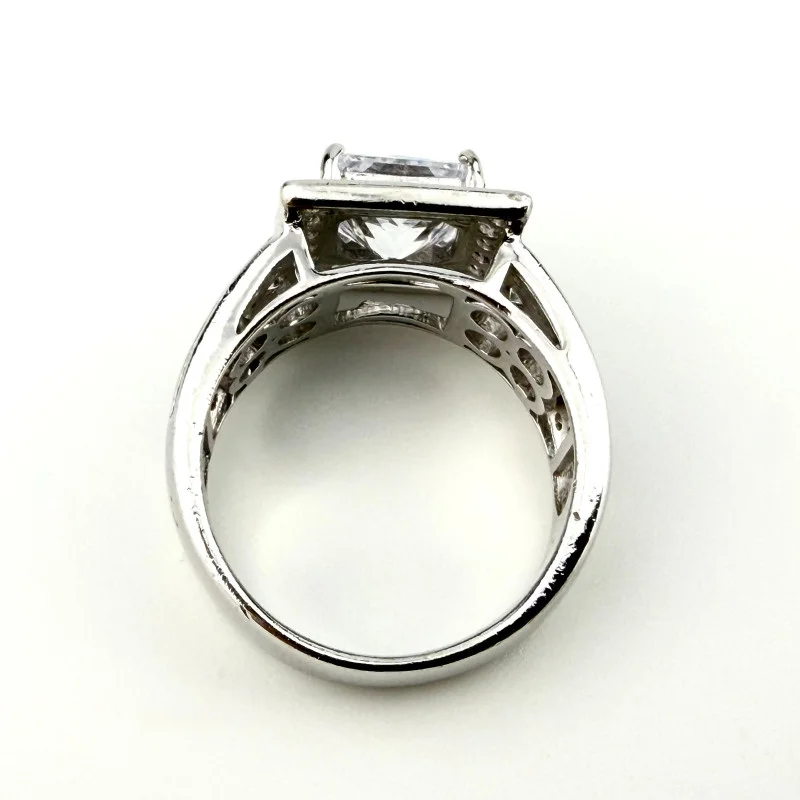YGI Square Cubic Zirconia Engagement Ring Silver Plated Size 7