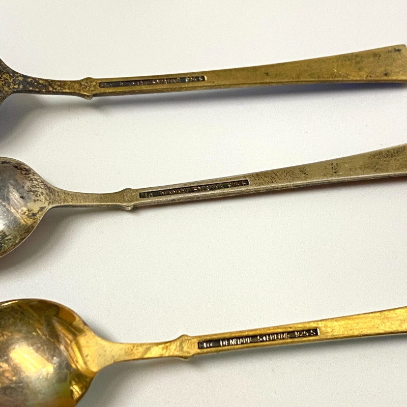 6 Demitasse Spoon Set Enamel Gilt Sterling Silver Ela Denmark