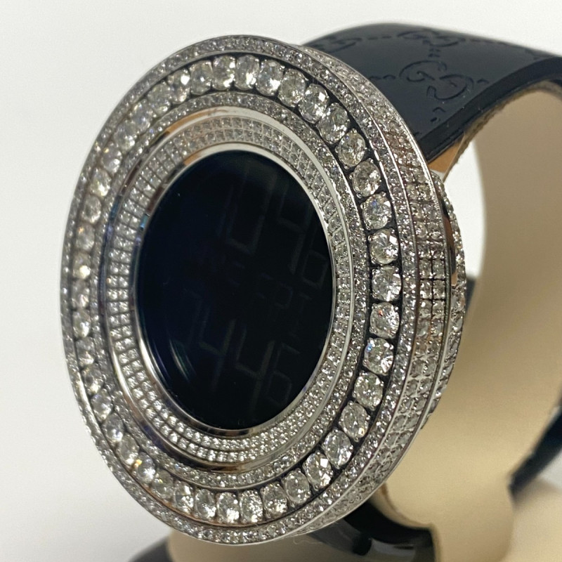 Men's GUCCI 114-2 Digital Watch Custom White Diamonds Bezel Men's GUCCI 114-2 Digital Watch Custom White Diamonds Bezel