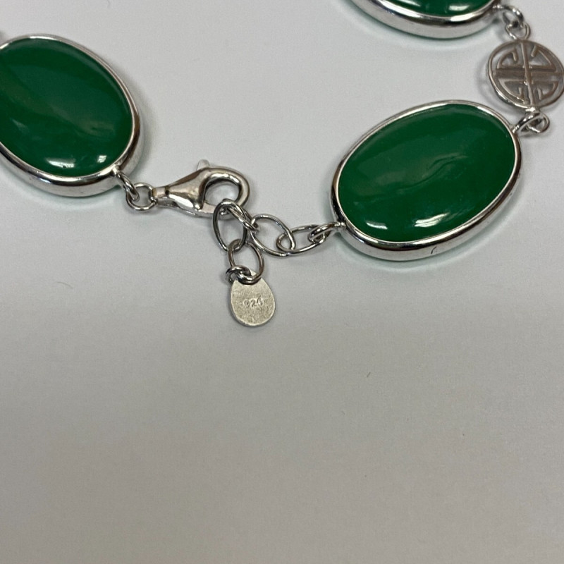 GREEN JADE STONE 925 STERLING SILVER LINK CHAIN BRACELET 7" GREEN JADE STONE 925 STERLING SILVER LINK CHAIN BRACELET 7"