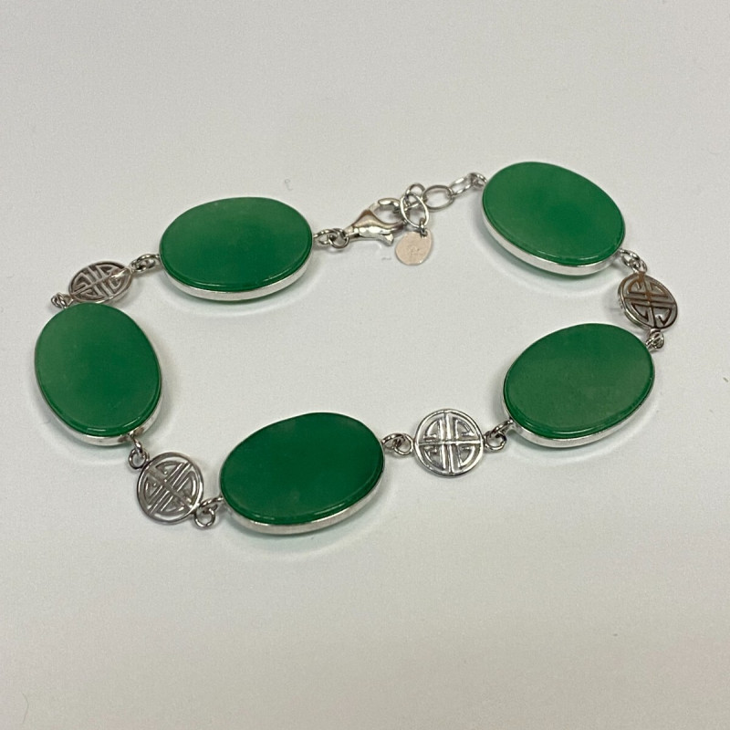 GREEN JADE STONE 925 STERLING SILVER LINK CHAIN BRACELET 7" GREEN JADE STONE 925 STERLING SILVER LINK CHAIN BRACELET 7"
