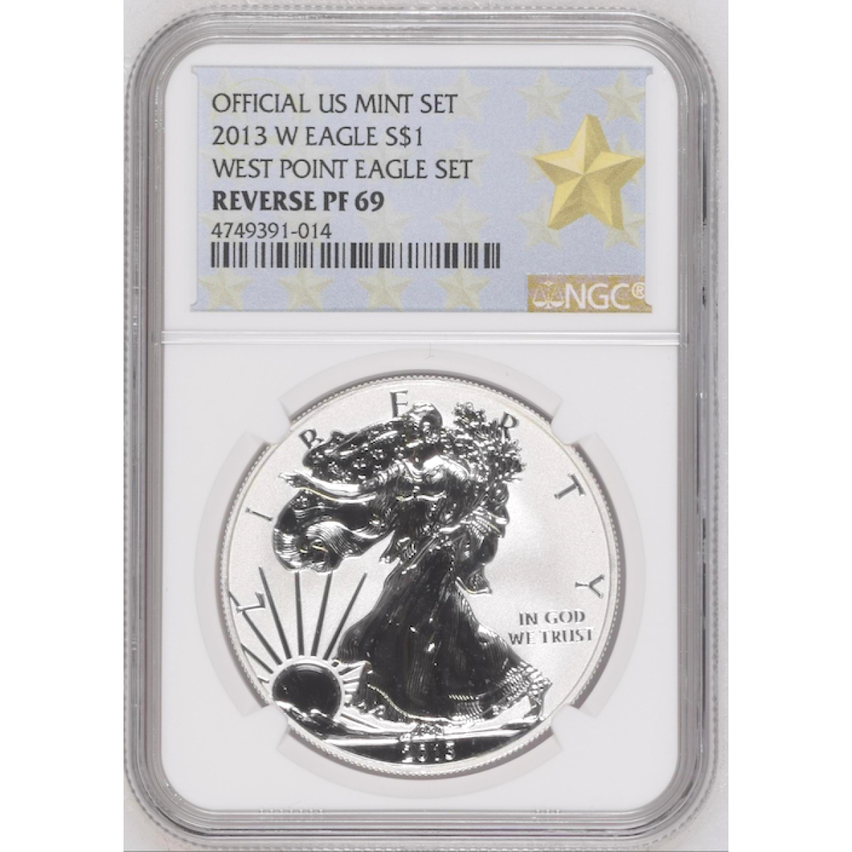 OFFICIAL US MINT SET 2013 W EAGLE $1 WEST POINT EAGLE SET REVERSE PT 69 $1 NGC
