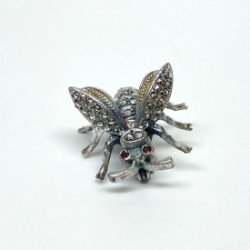 Alice Caviness Brooch Sterling Silver Rubies and Marcasite Grey Bumble Bee