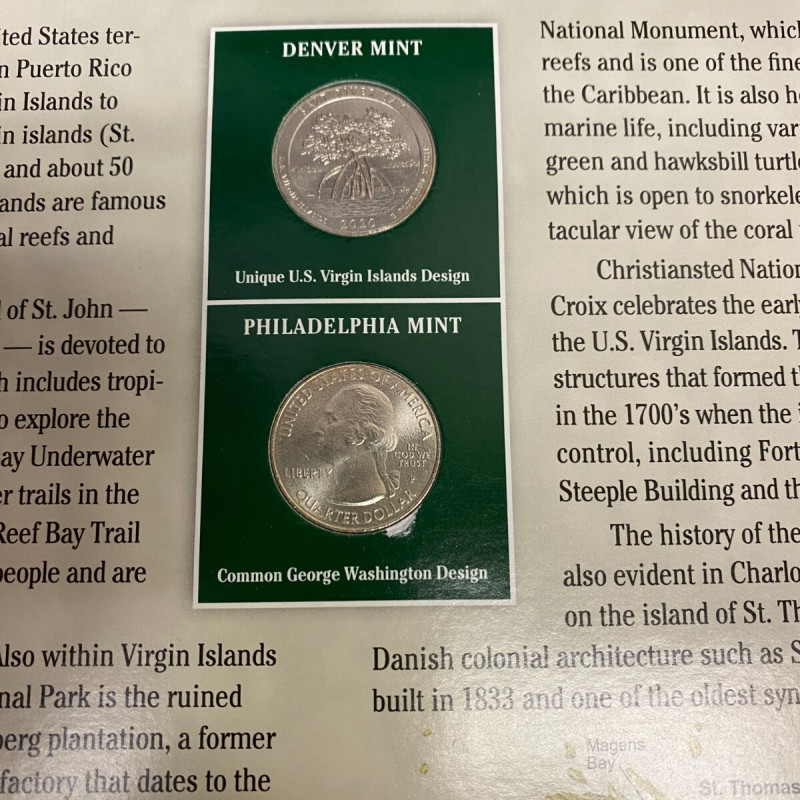 2 QUARTERS COINS 2020 & 2 STAMPS U.S. VIRGIN ISLAND