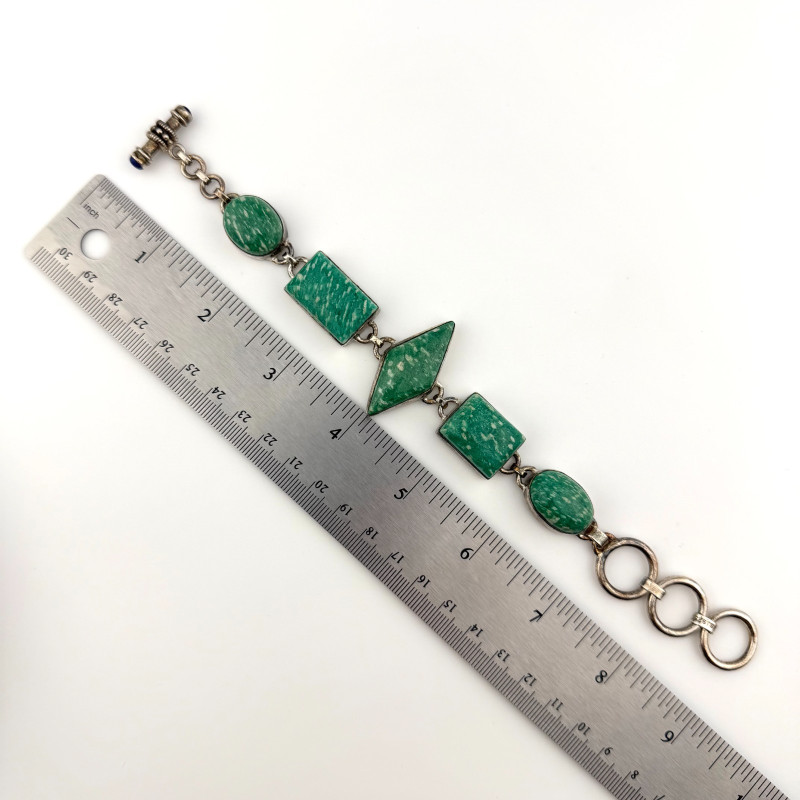 Navajo Selina Jake 925 Sterling Bracelet w/large Asymmetrical Amazonite Stones
