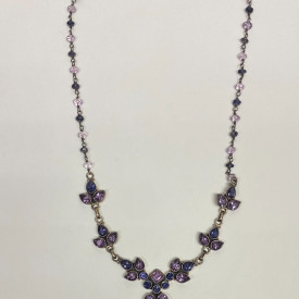 925 Sterling Silver Amethyst and Sapphires Drop Necklace - India
