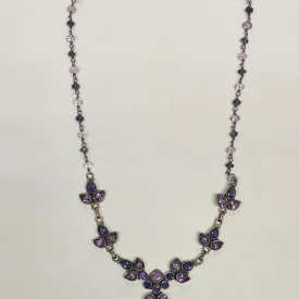 925 Sterling Silver Amethyst and Sapphires Drop Necklace - India