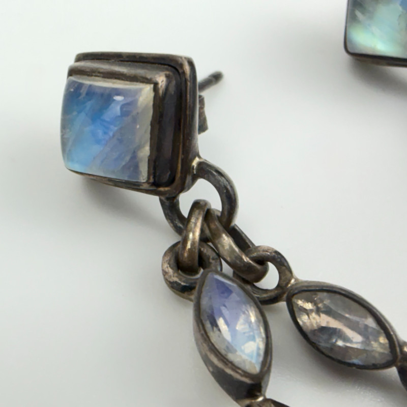 Vintage Nicky Butler Sterling Silver Rainbow Moonstone Lapis Dangle Earrings