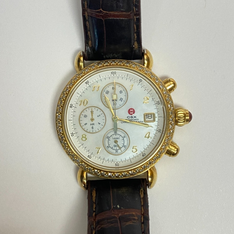 MICHALE DIAMOND BEZEL WITH ORIGYN LEATHER BAND WATCH 36mm