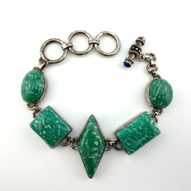 Navajo Selina Jake 925 Sterling Bracelet w/large Asymmetrical Amazonite Stones