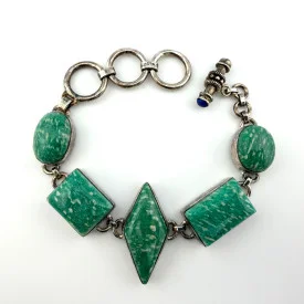 Navajo Selina Jake 925 Sterling Bracelet w/large Asymmetrical Amazonite Stones