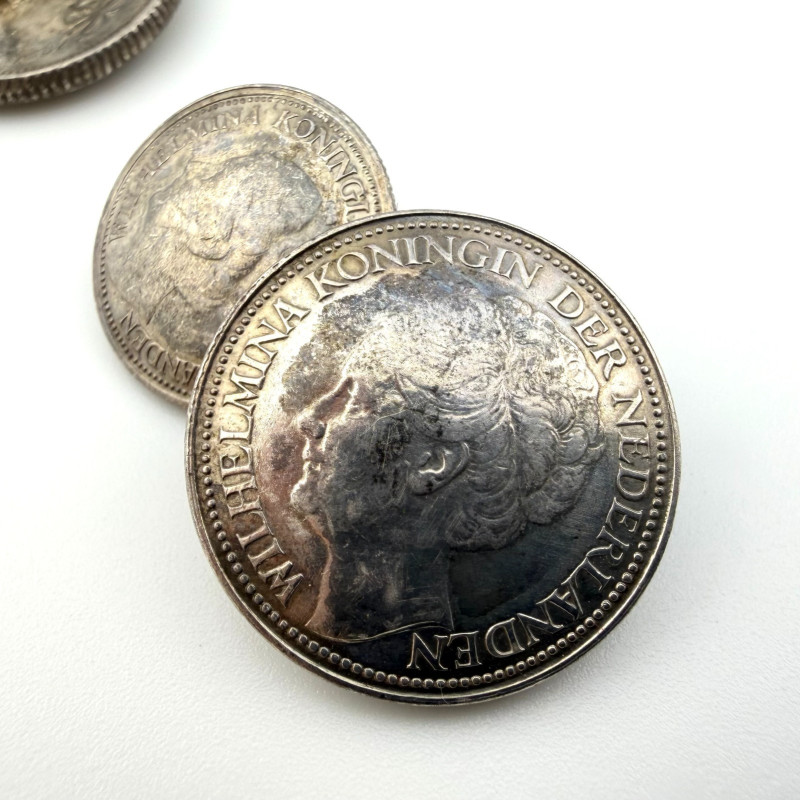 Silver Cufflinks Made From Netherlands Coins 25 & 10 Cents 1926-1945 Years