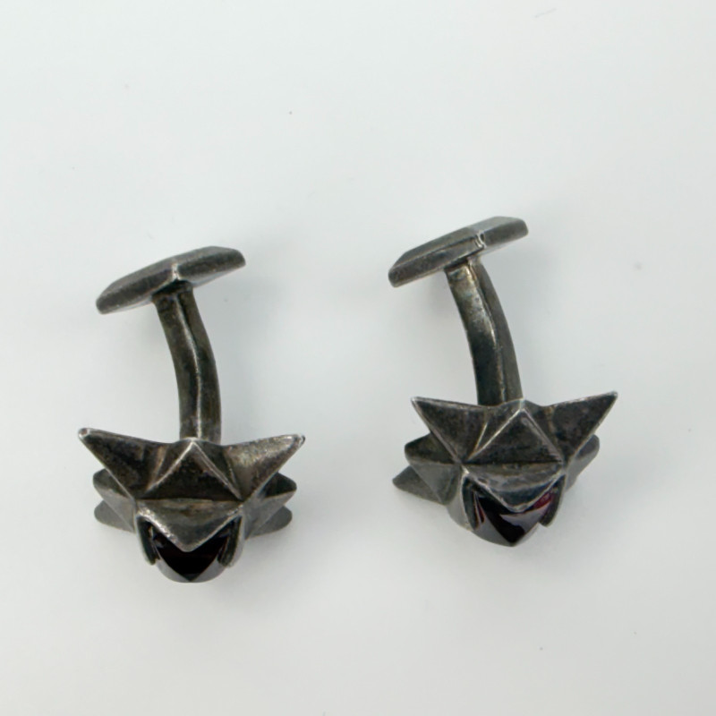 Mid Century Signed Hand Crafted Silver And Garnet Cufflinks