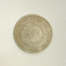 1867 Brazil 500 Reis, Old World Silver Coin