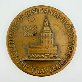 1964 Vintage Travelers Insurance Company Medal Token Medallic Art 100th Bronze