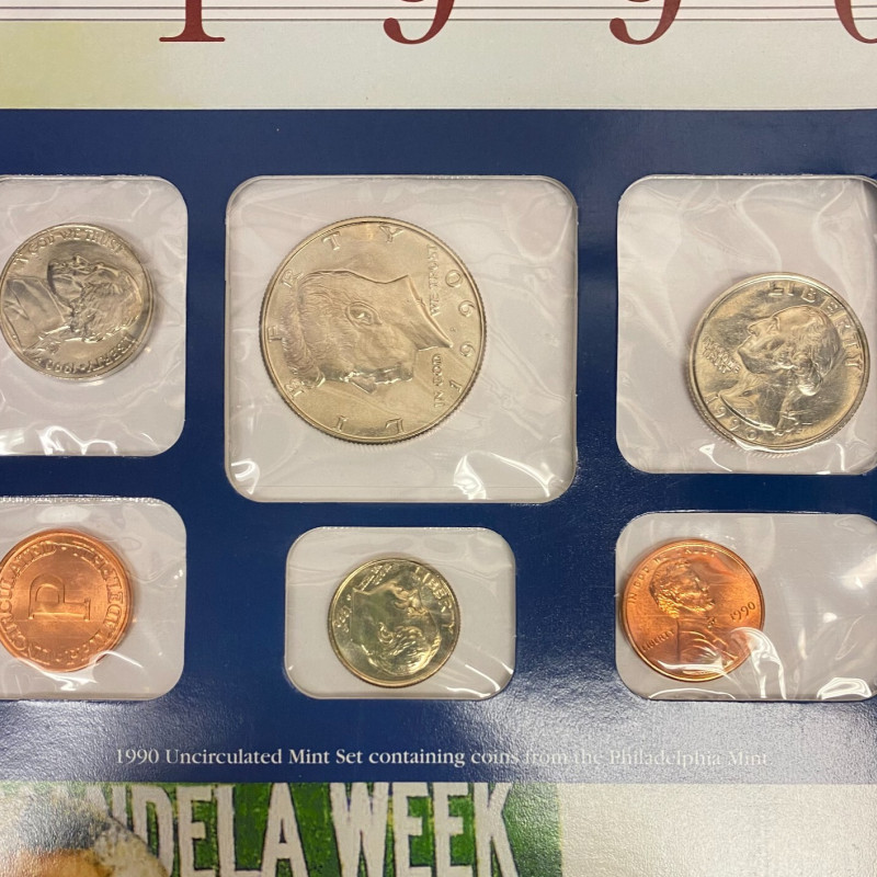 12 COINS 1990 P&D US Mint Sets, Postal Commemorative Society Presentation Panel 12 COINS 1990 P&D US Mint Sets, Postal Commemorative Society Presentation Panel