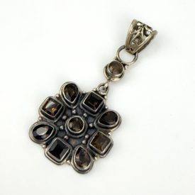 Vintage 925 Sterling Silver Natural Smoky Topaz Gemstones Pendant