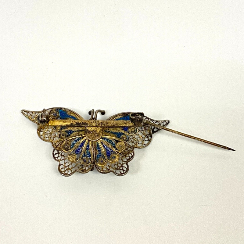 Vintage 800 Silver and Enamel Butterfly Pin